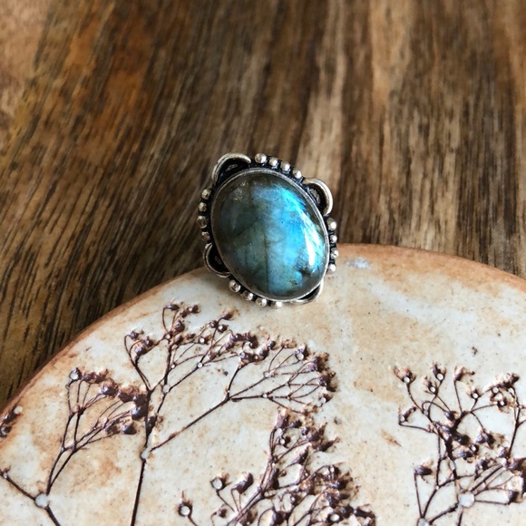 VINTAGE Labradorite Sterling Silver Ring, 5 - Picture 2 of 12